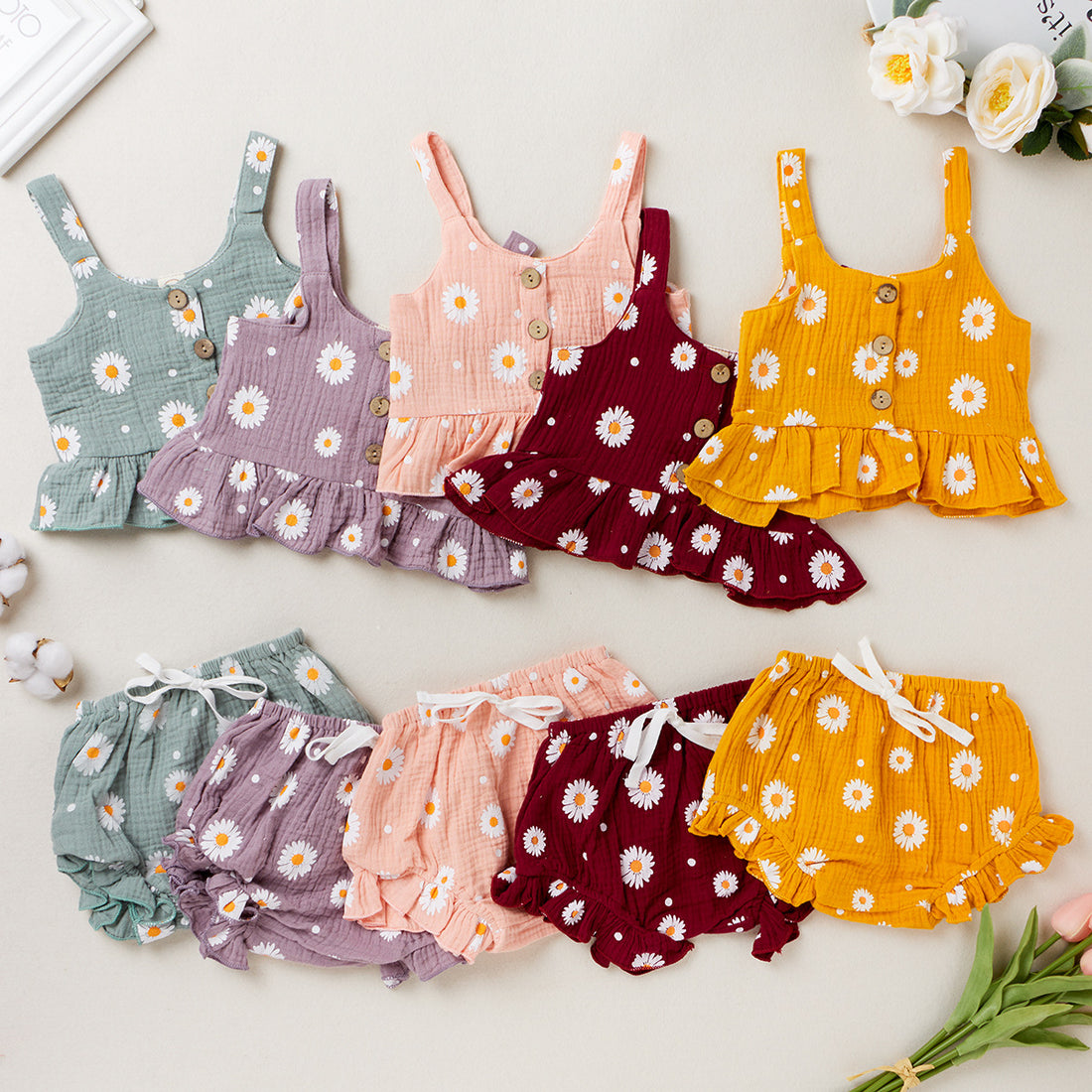 Cute Print Girls' Suit Suspender Tube Top Shorts Two-piece Set