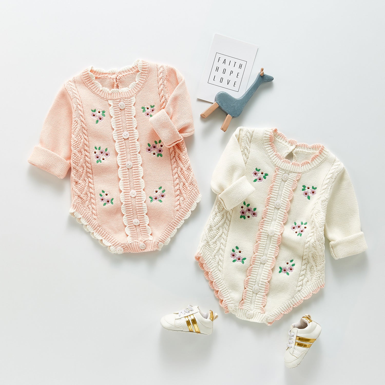 New Style Baby Knitted Embroidered Woolen Floret One-piece Suit