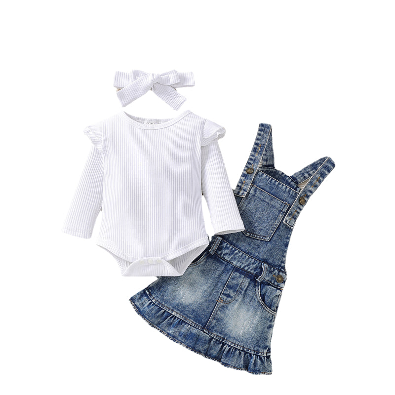 Children's Long-sleeved Jumpsuit Denim Suspender Skirt