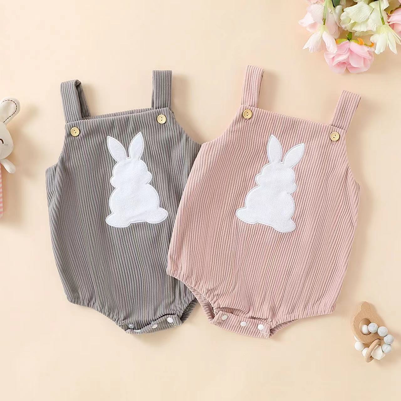 Baby Rabbit Embroidered Two-tone Sling Triangle Rompers