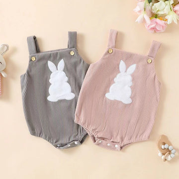 Baby Rabbit Embroidered Two-tone Sling Triangle Rompers