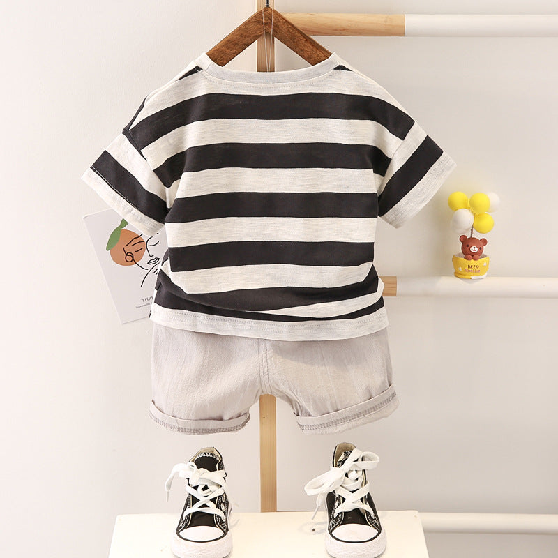 Boys' Summer Fashion Casual Striped Short Sleeve Suit