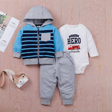 Children's Suit Autumn Baby Letter Printing Zipper Three-piece Set Newborn Clothing