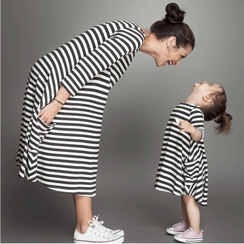 Family Clothing Matching Mother And Daughter Clothes Striped Dresses