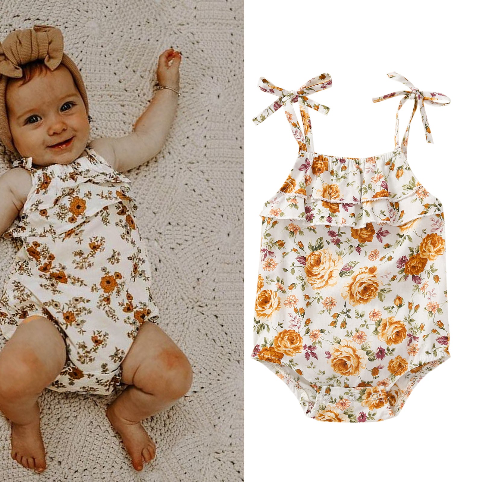 Baby Floral Tie - Up Jumpsuit