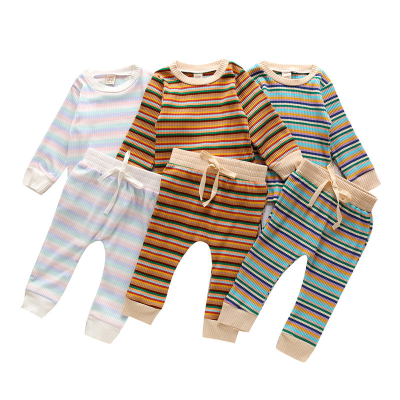 Fashion Simple Autumn Striped Long Sleeve Baby Suit