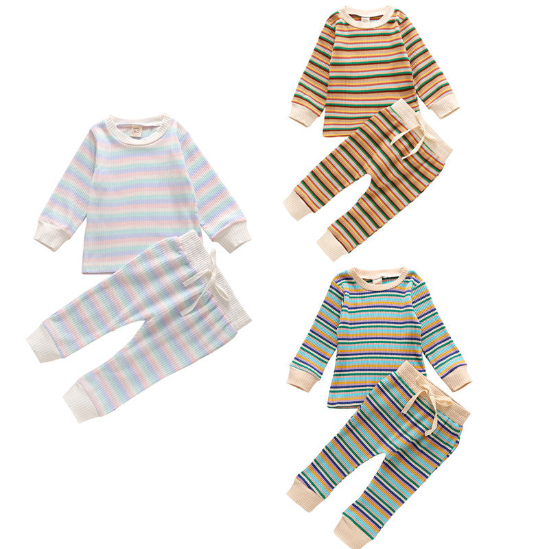 Fashion Simple Autumn Striped Long Sleeve Baby Suit