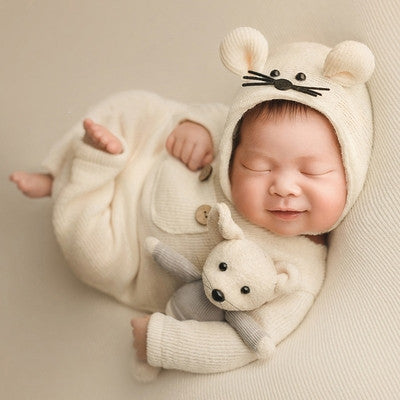 Newborn Child Hat Clothes Doll With Mouse Set