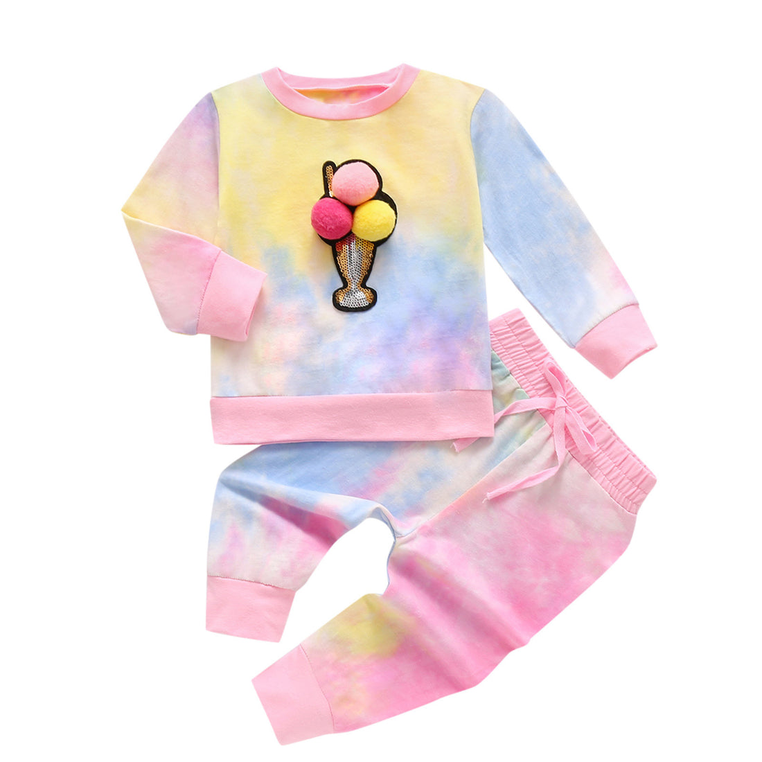 Children's Long-Sleeved Tie-Dye Ice Cream Printed Top  Pants Suit