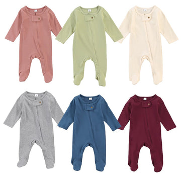 Children's Long-Sleeved Jumpsuit With Round Neck And Buckles