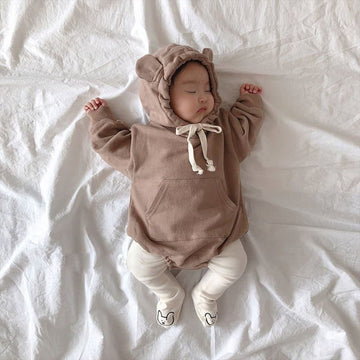 Cute Bear Long-sleeved Hooded Sweater With Fart One-piece Romper