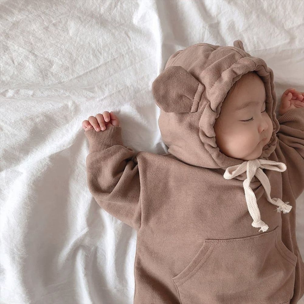 Cute Bear Long-sleeved Hooded Sweater With Fart One-piece Romper