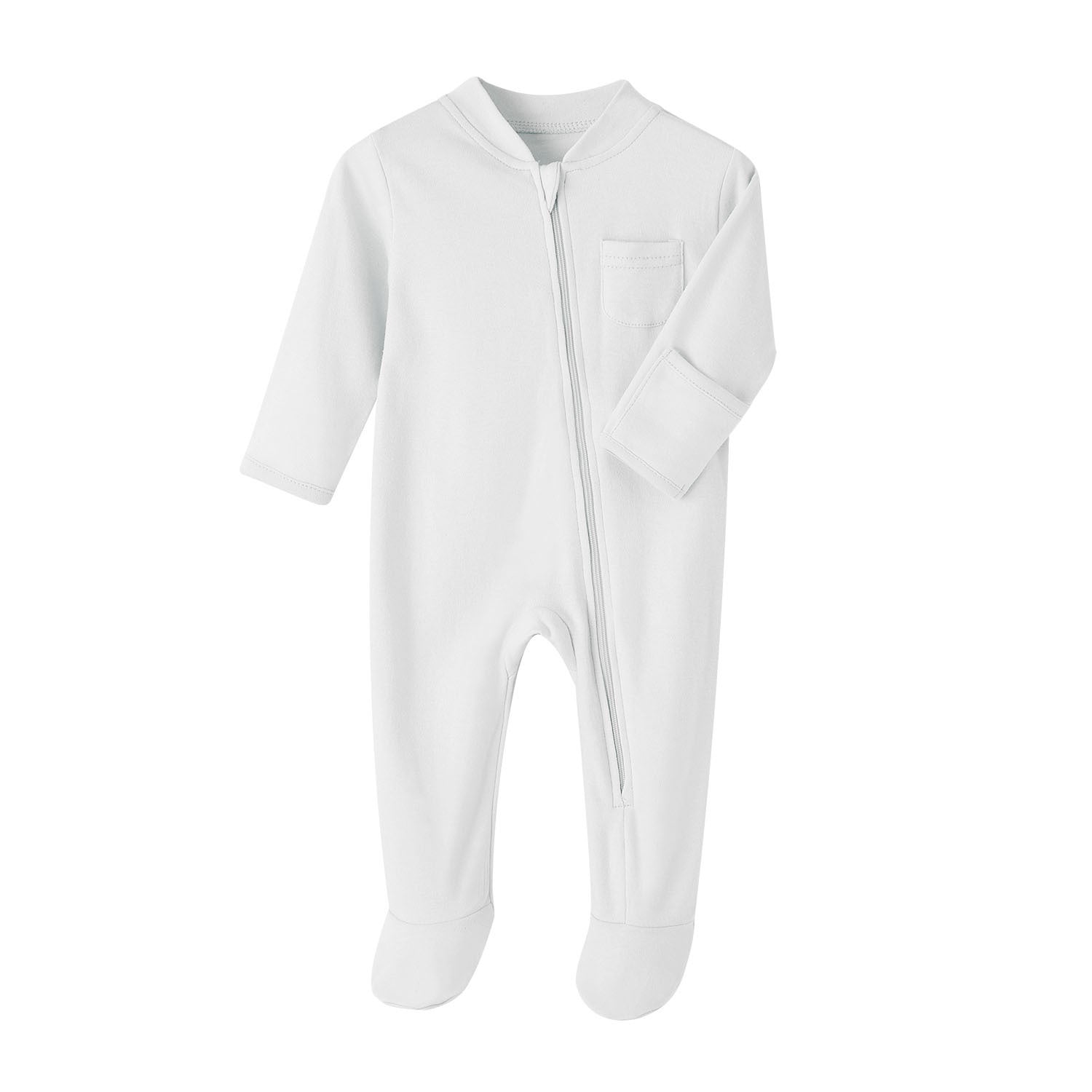 Solid Cotton Long Sleeve Zipper Baby Onesie