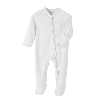 Solid Cotton Long Sleeve Zipper Baby Onesie