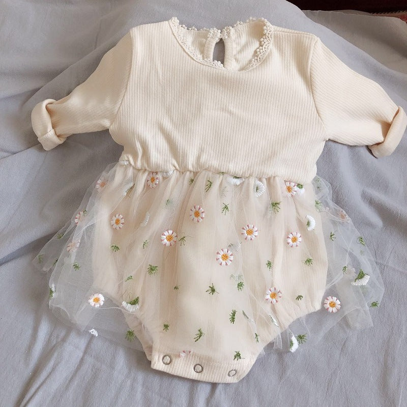 Infant Children Spring and Autumn Long-sleeved Mesh Embroidered Pne-piece Romper