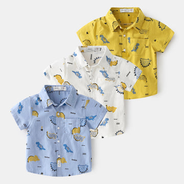 Korean Style Full Print Cartoon Summer Clothes Short-Sleeved Baby Lapel Top