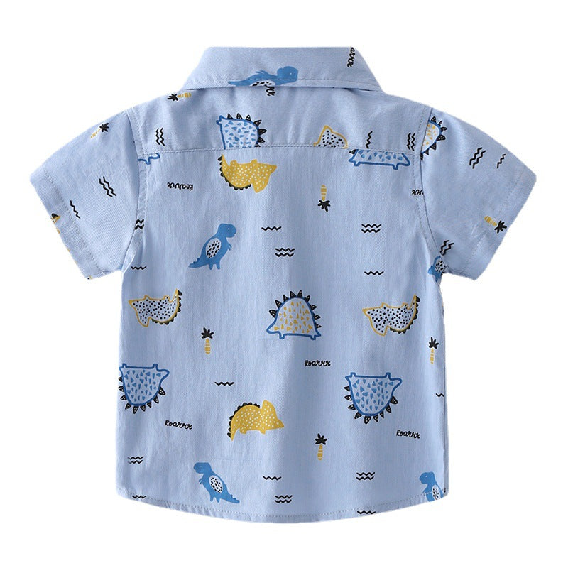 Korean Style Full Print Cartoon Summer Clothes Short-Sleeved Baby Lapel Top