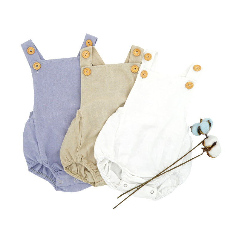 Solid Color Linen Boy Gentleman Suspender Bodysuit