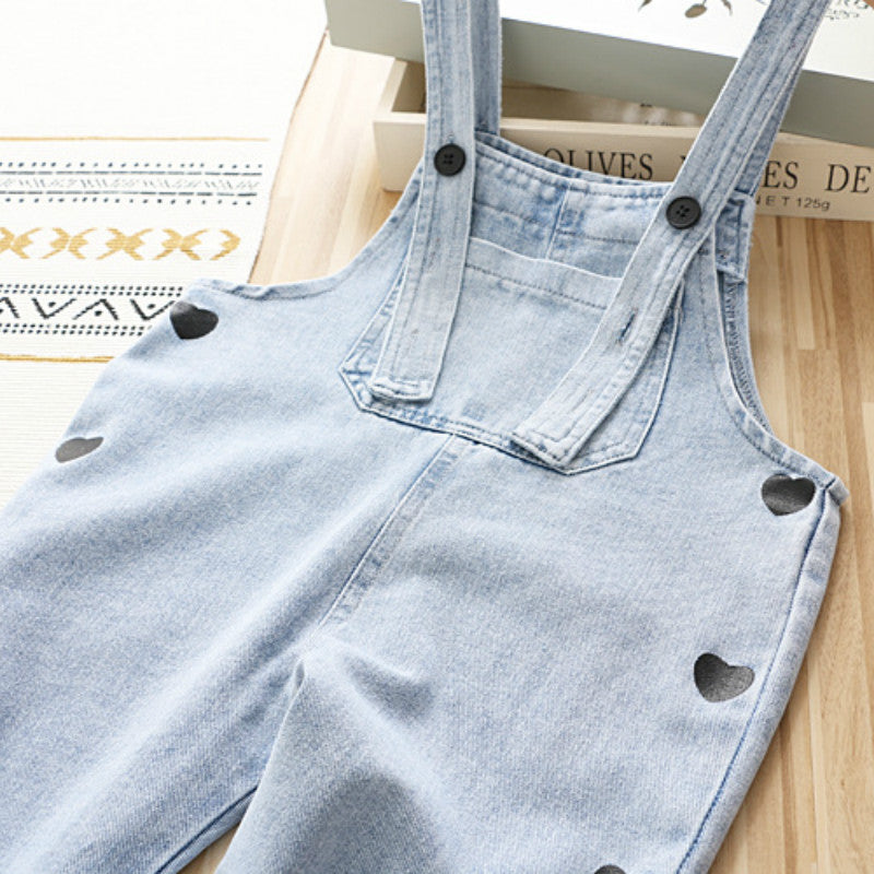 Girls' Denim Overalls Love Jumpsuit