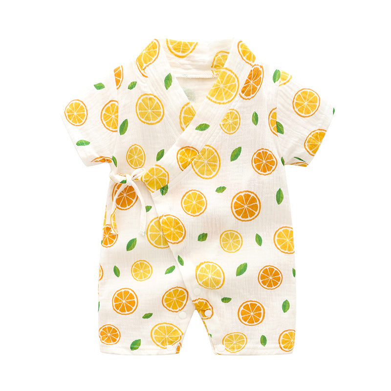 Baby Romper, Baby Short-Sleeved Kimono Romper, Soft And Breathable Crepe Printed One-Piece, Class A Quality