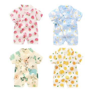 Baby Romper, Baby Short-Sleeved Kimono Romper, Soft And Breathable Crepe Printed One-Piece, Class A Quality