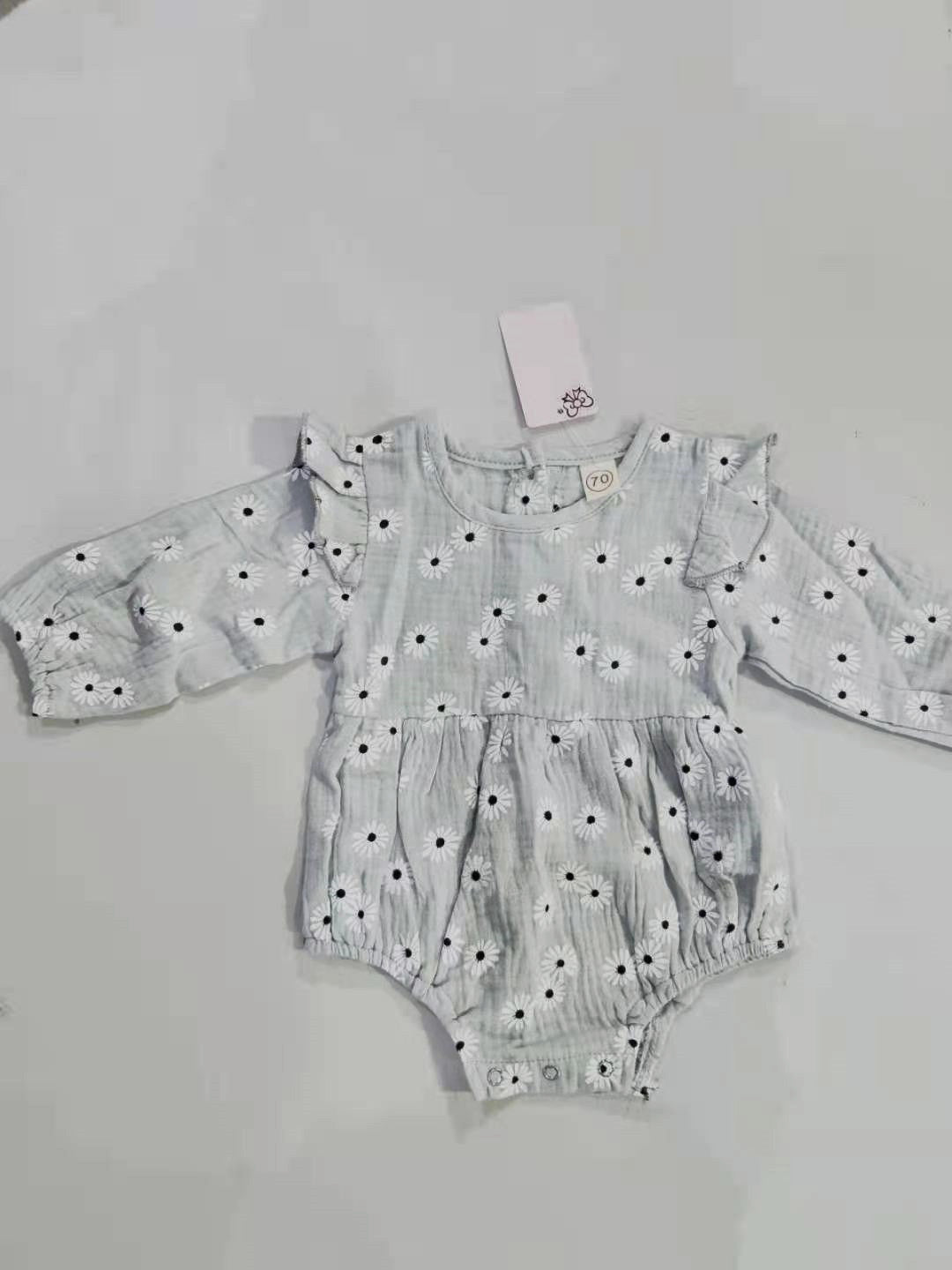 Baby Girl Cotton Grey Floral Print Romper