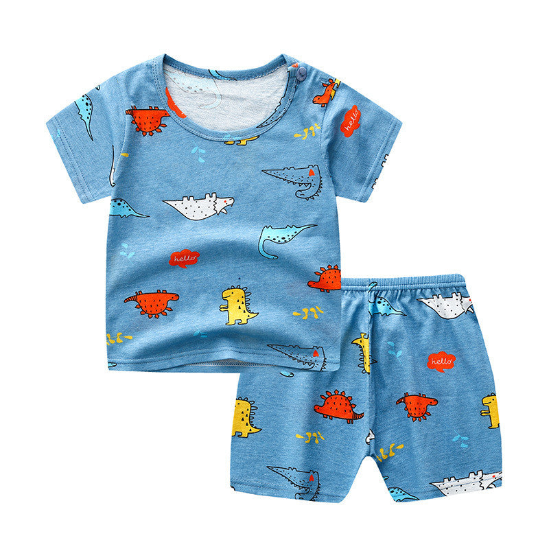 Baby Thin Cotton Suit Boys And Girls Short-sleeved Shorts Two-piece Suit