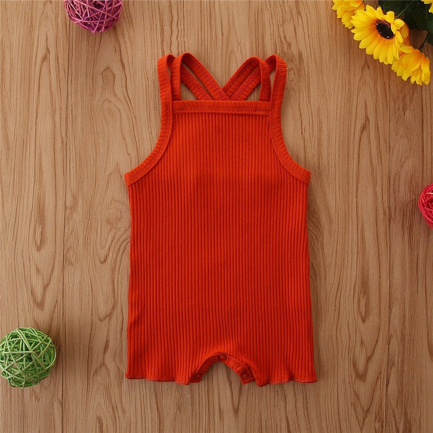 Summer Baby One-Piece Ins Wild Casual Wrinkled Cotton Sling Romper Solid Color Romper