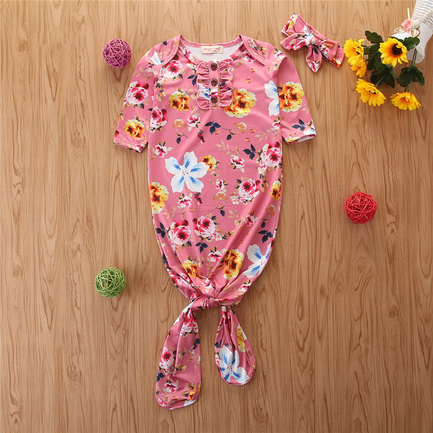 Ins Baby Floral Sleeping Bag Spring And Autumn Long-Sleeved Baby Anti-Kick Quilt  Headdress