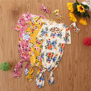 Ins Baby Floral Sleeping Bag Spring And Autumn Long-Sleeved Baby Anti-Kick Quilt  Headdress