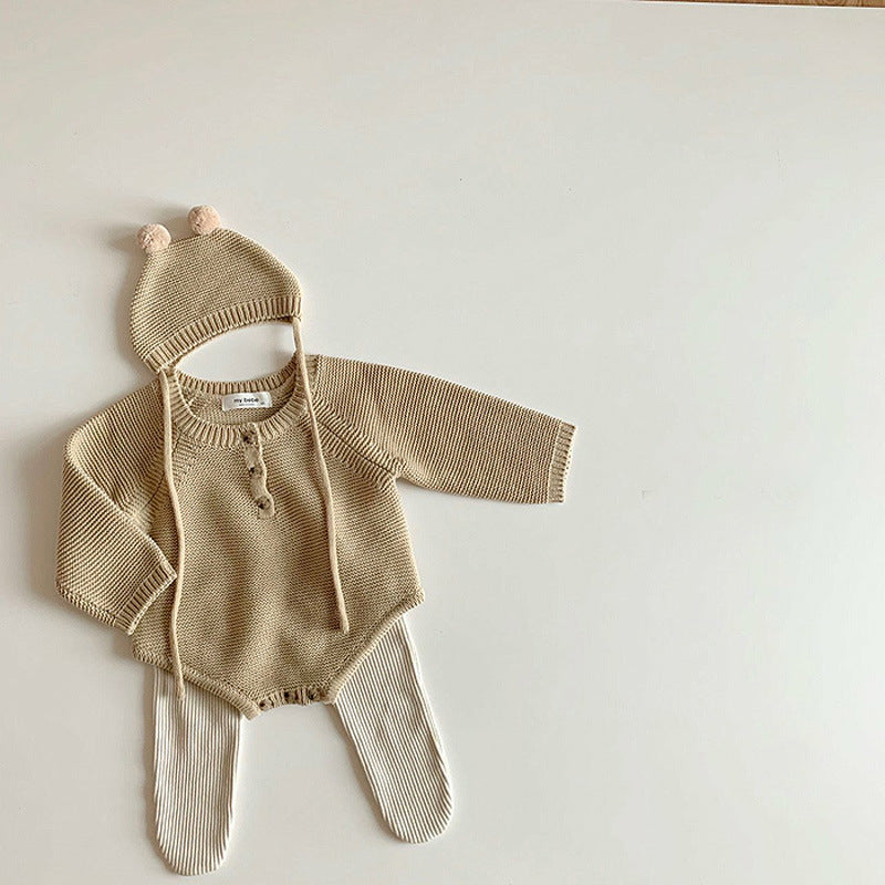 Korean Version Of The Ins Newborn Baby Autumn Knitted Jumpsuit For Men And Women, Cute Little Hat, Ass, Climber Sweater