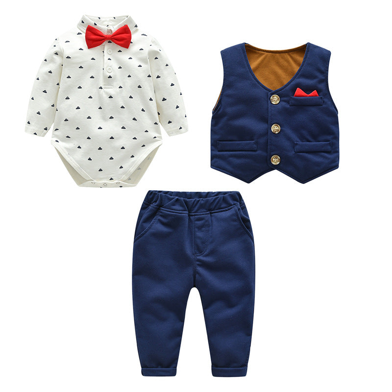 Spring New Childrens Suit Gentleman Wearing Bow Tie Baby Suit One-Year-Old