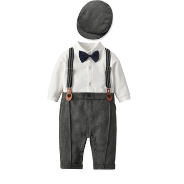 Spring And Autumn Children'S Clothing Infant And Young Children'S British Waistcoat One-Piece Climbing Gentleman'S Hat One-Year-Old Clothes Newborn Gentleman'S Suit