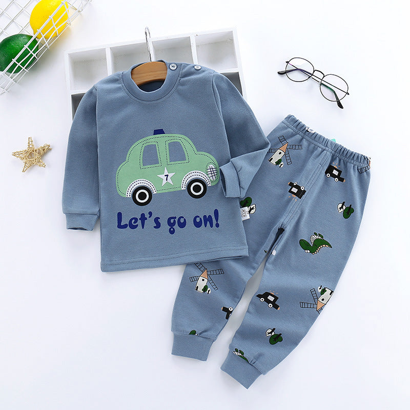 Children's Autumn Clothes Long-Sleeved Pants Suit 21 Spring New Long-Sleeved Children's Underwear Underwear Shoulder Buckle High-Neck Cotton Underwear Home