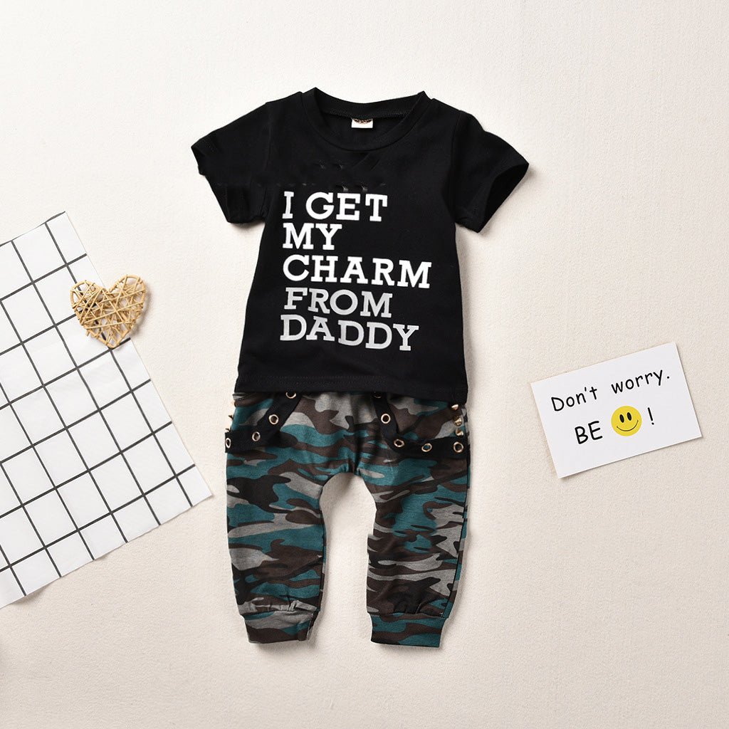 Baby Letter Print Top Camouflage Pants Suit
