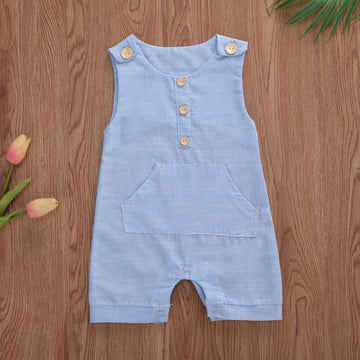 Infant Sleeveless Cotton And Linen Button Striped Vest And Shorts Set