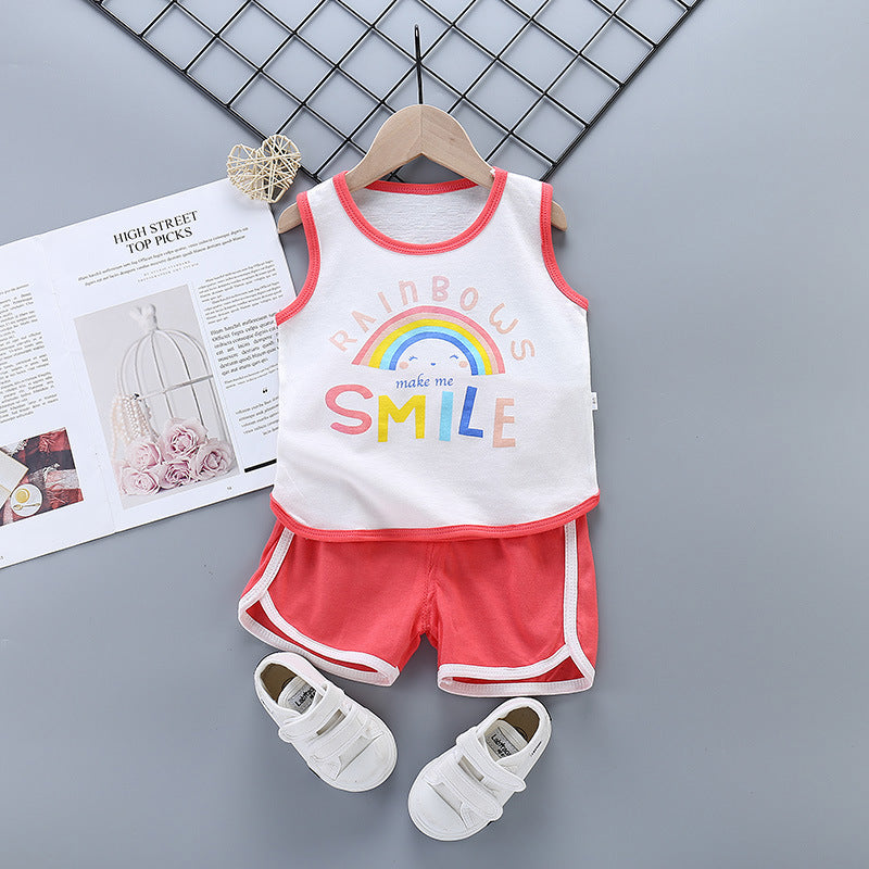 Sports Pure Cotton Girls Casual Fashion Suit Korean Children's Clothing