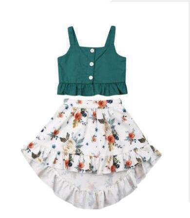 1-5 Years Old Baby Girl Suit Summer T-shirt Floral Skirt Beach Dress