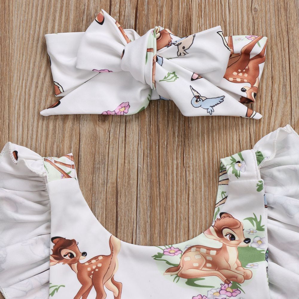 Foreign trade summer infant girl cartoon deer ha suit bow headwear two-piece