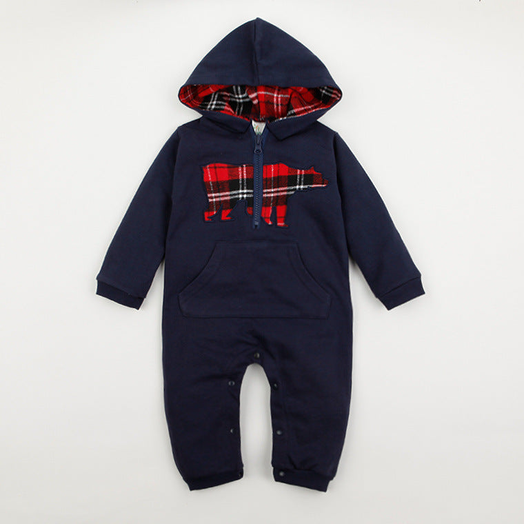 Cartoon British baby jumpsuit Warm children's hooded sweater