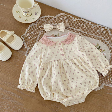 Baby And Children's Printed Romper Long-sleeved Bodysuit Triangle Climbing Suit Hair Band
