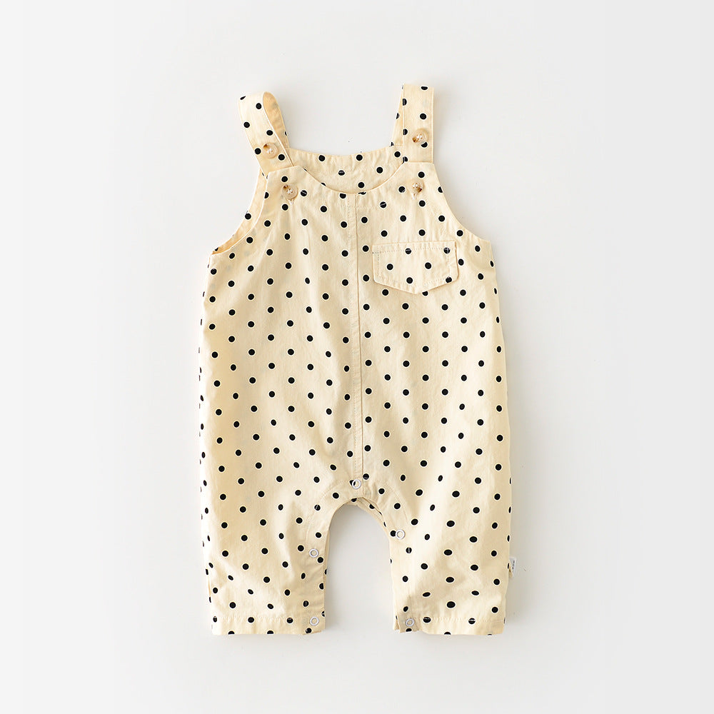 Baby Polka Dot Solid Color Shoulder Strap Overalls