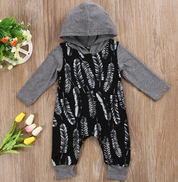 Hooded Feather Print Romper