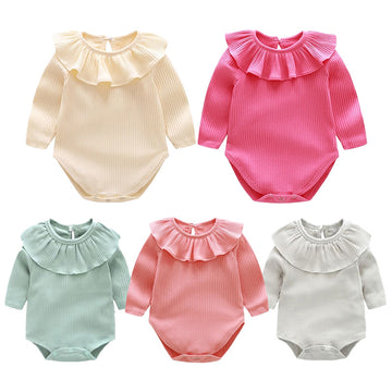 Leonora Knitted Romper Newborn Baby Girl Long Sleeves Romper Lotus Leaf Collar Romper Outfits 5 Color