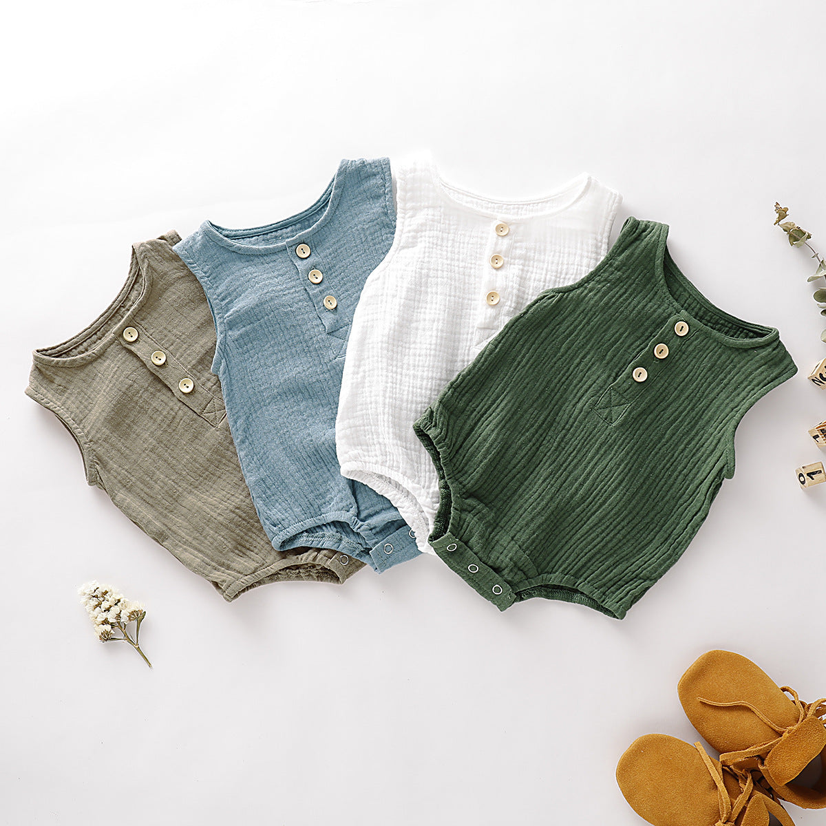 Baby solid color cotton romper