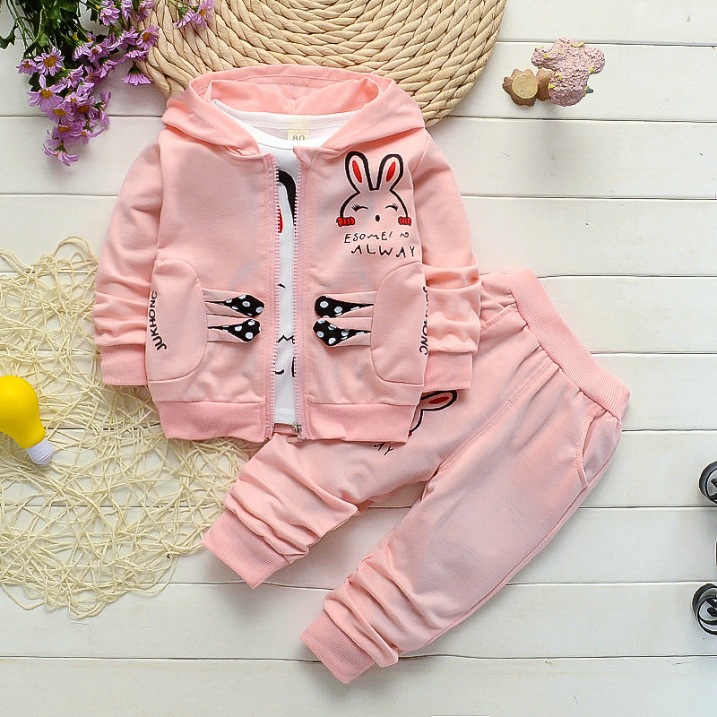 Three-piece Children's Cardigan Jacket With Rabbit Print Cotton Sweatshirt