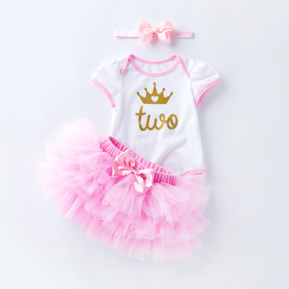 Baby Romper Net Yarn Pink Princess Dress Set