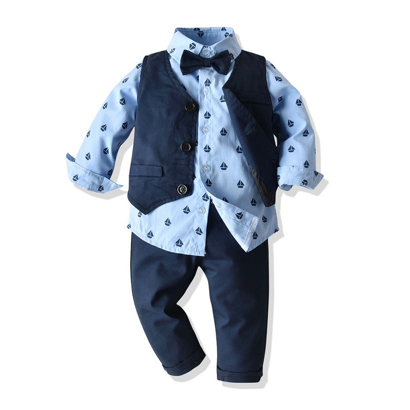 Vest Printed Shirt Long-sleeved Trousers Tuxedo Three-piece Suit Multi-color Children's Suit Caiyuanbao