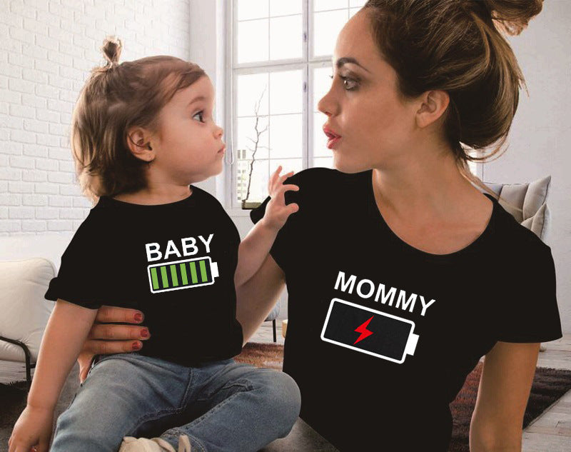 Battery Parent-Child Lightning Baby T-Shirt Top Pure Cotton