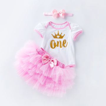 Baby Romper Net Yarn Pink Princess Dress Set